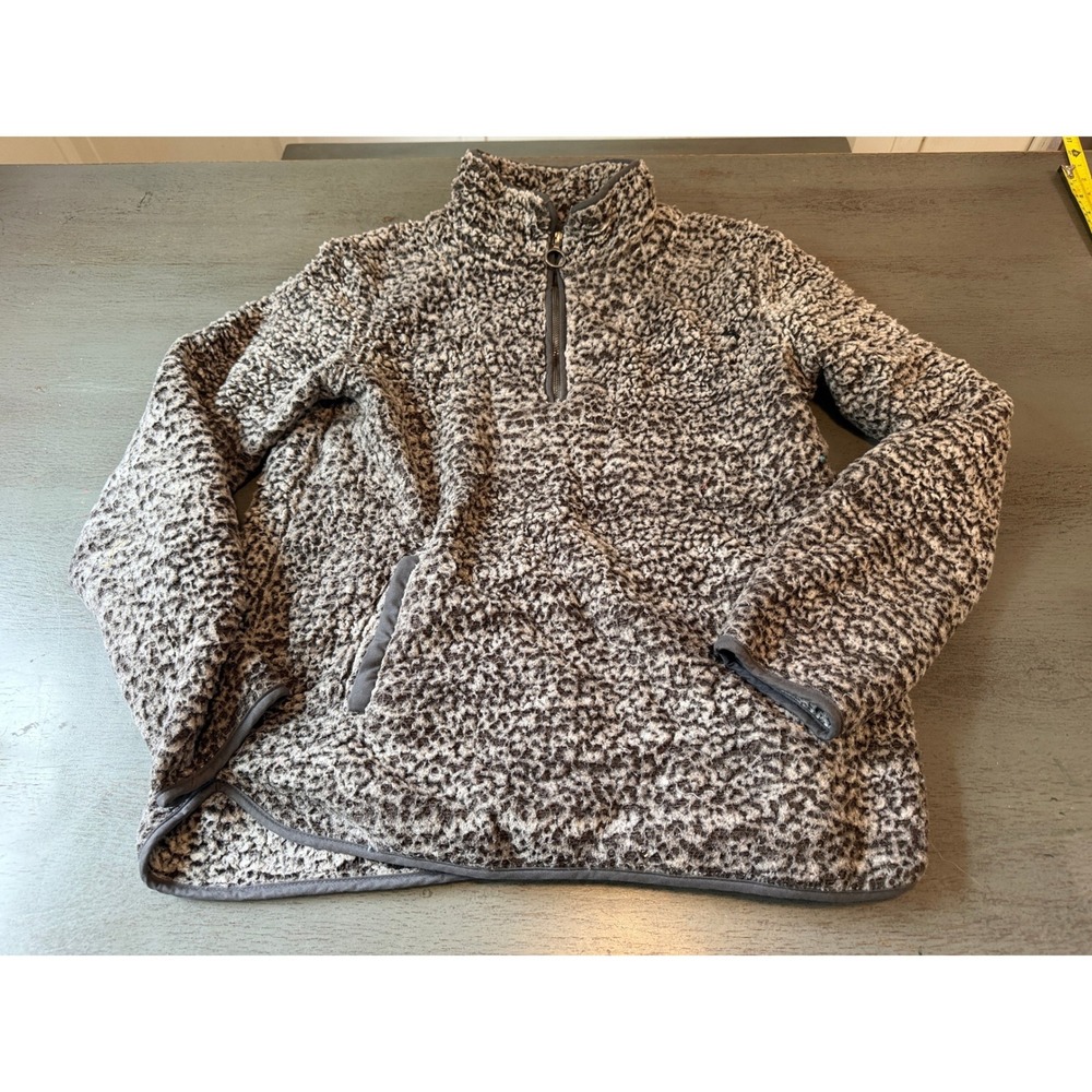 Thread & Supply Womens Sherpa Fleece Quarter Zip Pullover Charcoal Grey Small